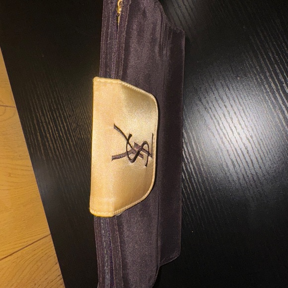 Yves Saint Laurent VINTAGE Clutch Purse Comes w/a mini mirror Classic Brown&Gold - Picture 6 of 8